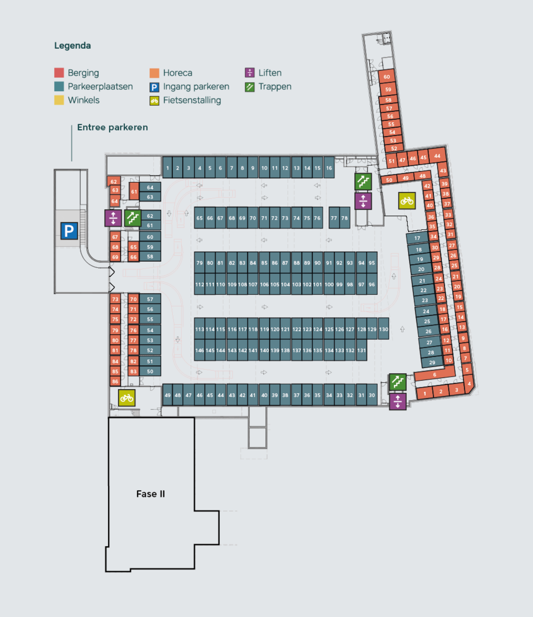 Plattegrond parkeerplaatsen en bergingen
